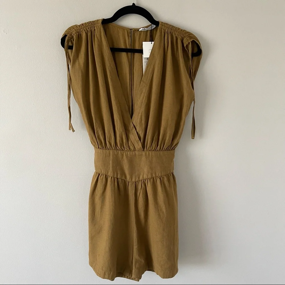 Zara linen blend open back jumpsuit romper